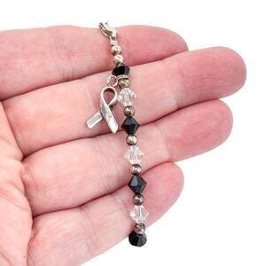 Black Crystal Beaded Bracelet | Vintage Sterling Silver 925 | 6.75”